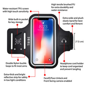 Water Resistant Cell Phone Armband Case for iPhone X, Xs, 8, 7, 6, 6S Samsung Galaxy S9, S8, S7, S6, A8 with Adjustable Elastic Band & Key Holder for Running, Walking, Hiking