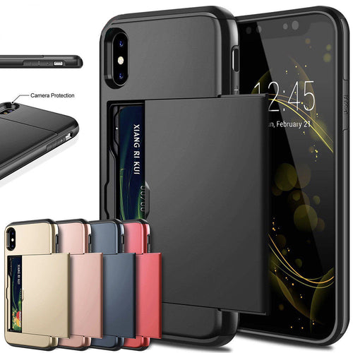 PC001-Business Phone Cases For iPhone Case Slide Armor Wallet Card Slots Holder Cover for iPhone X XS Max XR 7 8 Plus 6 6s 5 5S SE