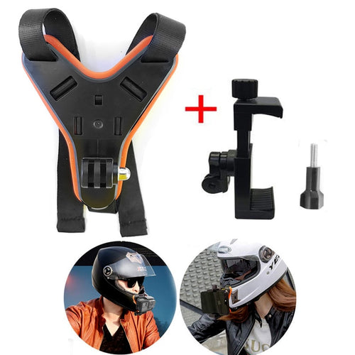 HH002-Full Face Impact Resistant Motorcycle Helmet Chin Mount With Anti-Slip Action Camera, 360 Degree Motorcycle Helmet Strap for GoPro Hero (2018) Hero 7 Black/White/Gray, Hero 6 Hero 5 Black Hero 4/3+/LCD Session Fusion, 360 Camera